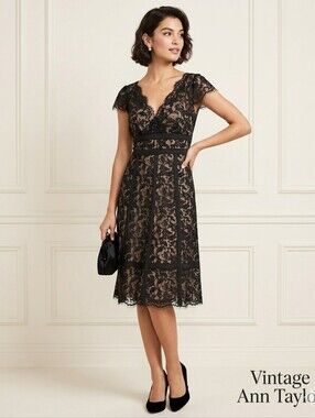 Ann Taylor Loft vintage black lace whimsigoth dress 2P NWT